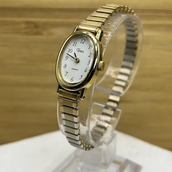 Timex Women Cavatina Dress Gold Tone Expansion Band 18mm Quartz Watch 5 1/4" - Picture 1 of 4